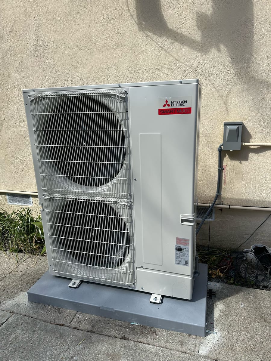 Mitsubishi Smart Multi 2-fan multi-zone heat pump outdoor unit installed by Galaxy Heating & Air at a Brentwood Hills home
