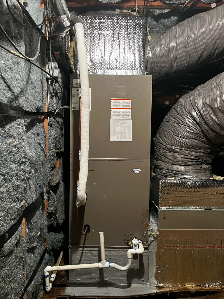 Rheem multi-position air handler and insulated ductwork installed by Galaxy Heating & Air in the basement of a Todos Santos Concord home