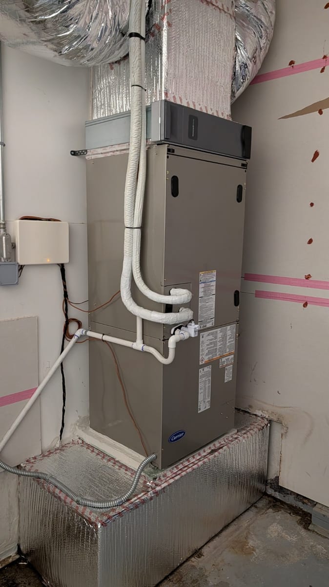 Carrier variable-speed air handler installed by Galaxy Heating & Air at a Burton Valley Lafayette home