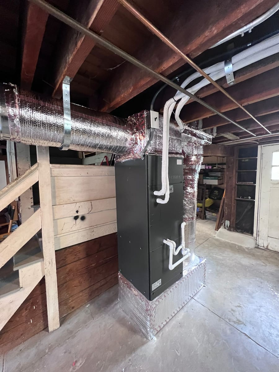 Mitsubishi Electric air handler installed by Galaxy Heating & Air in the basement of an Almond Grove Los Gatos home